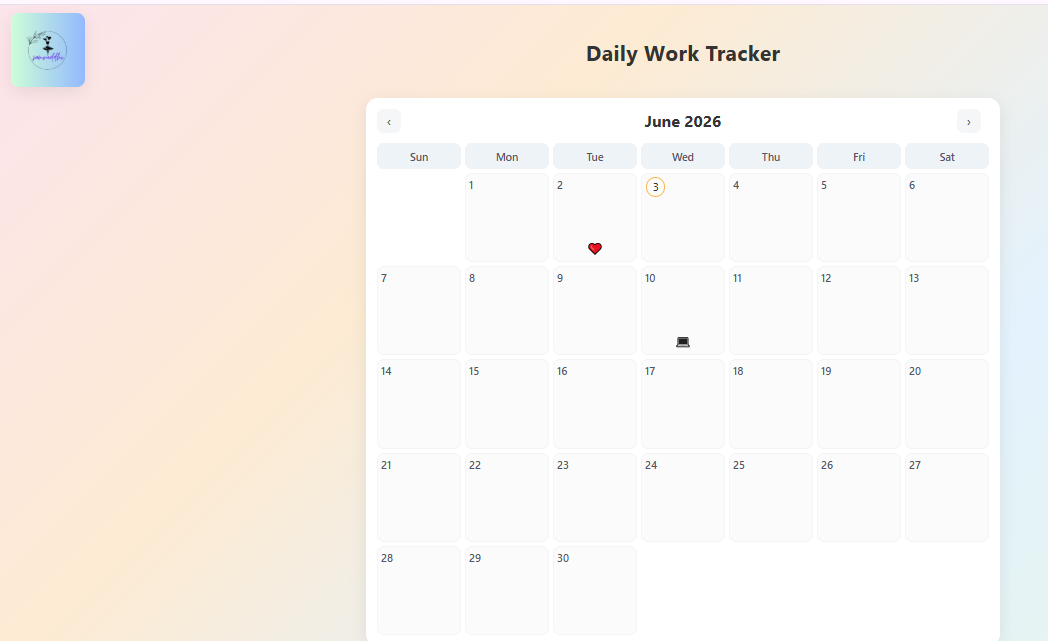 Daily Work Tracker Calendar Visual